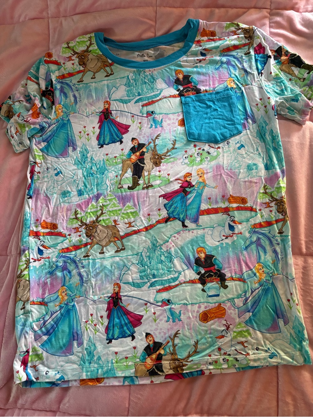Girls' Frozen-Print Short Sleeve Tee - Aqua Pocket
